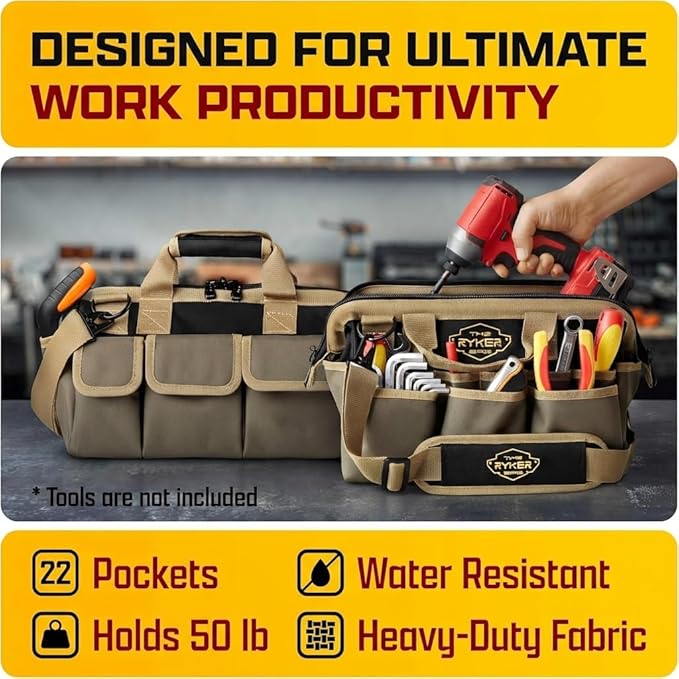 Ryker 14’’ Heavy Duty Tool Bag. Tool Box Organizer for Electrician & Plumber - Image 3