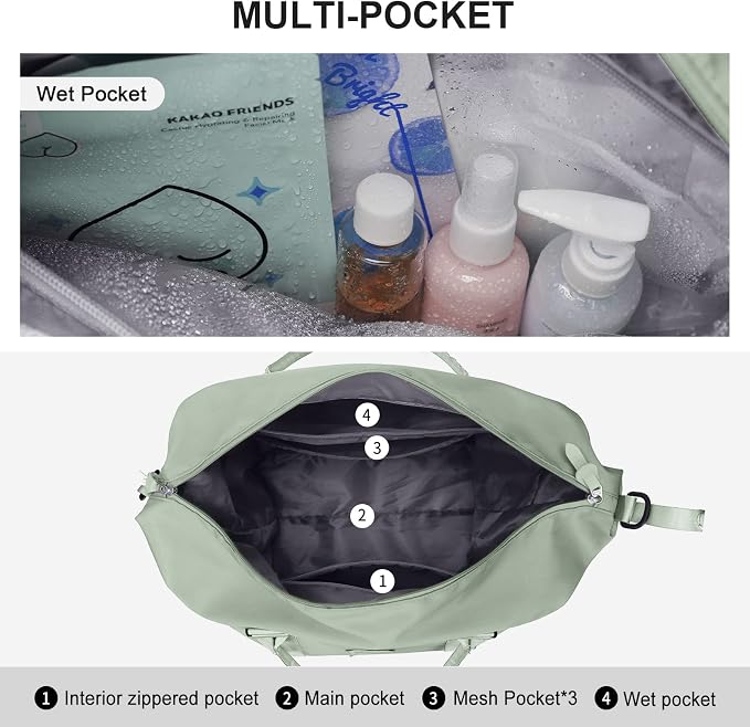 Travel Duffel Bag, Carry On Overnight Weekender Bags for Women | Travel Bag with Wet Pocket & Trolley Sleeve, For Spirit Airlines 18x14x8 Personal Item Bag - Image 3