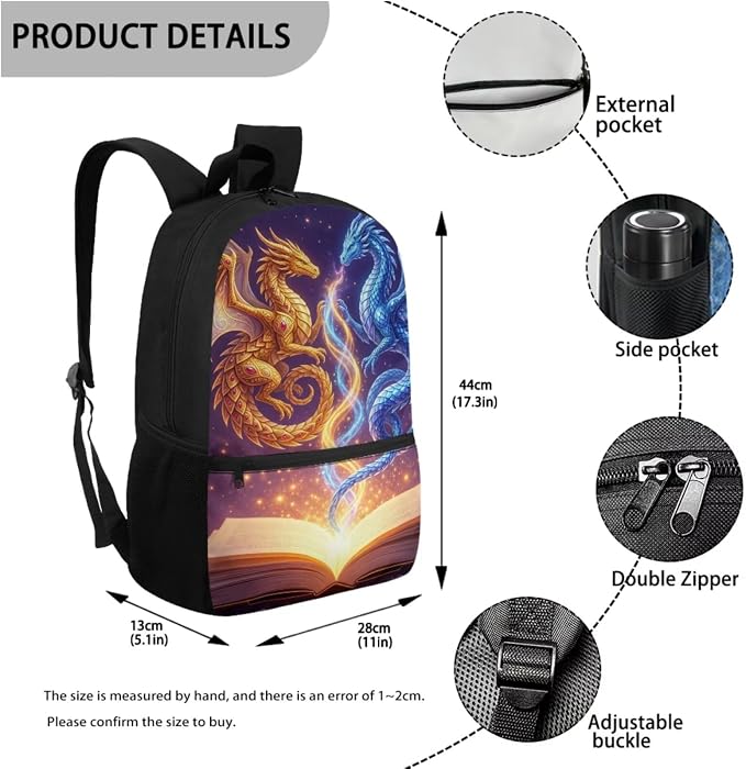4Pcs Dragon Book School Backpack and Lunch Box for Boys, 17 Inch Large Bookbag with Pencil Case Water Bottle Holder Kindergarten Elementary Back to School Bag with Adjustable Padded Strap - Image 3