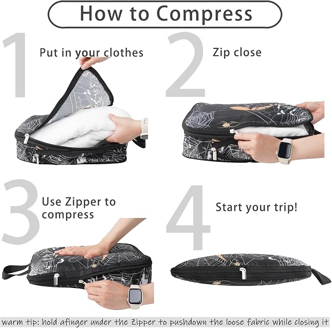 8 Pcs Compression Packing Cubes for Travel, Lightweight Waterproof Luggage Organizer Bags Set, Washable Packaging Cubes for Women Backpack Carry-On Suitcases - Image 2