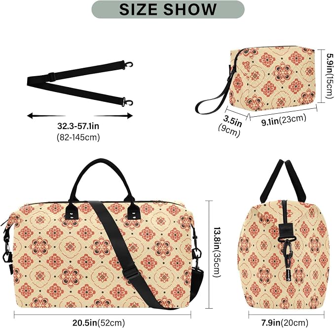 Weekender Bags Travel Duffel Gym Bag 4359 Mandala Orange Boho Carry on Overnight Tote Bag with Toiletry Bag for Airplane Travel Trip Gym Yoga - Image 3
