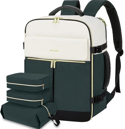 LOVEVOOK Travel Backpack, Carry On Backpack for Women, 40L Flight Approved Personal Item Backpack, Large Water Resistant Luggage Daypack with 3 Packing Cubes, fits 17inch Laptop, Beige-green-black by LOVEVOOK