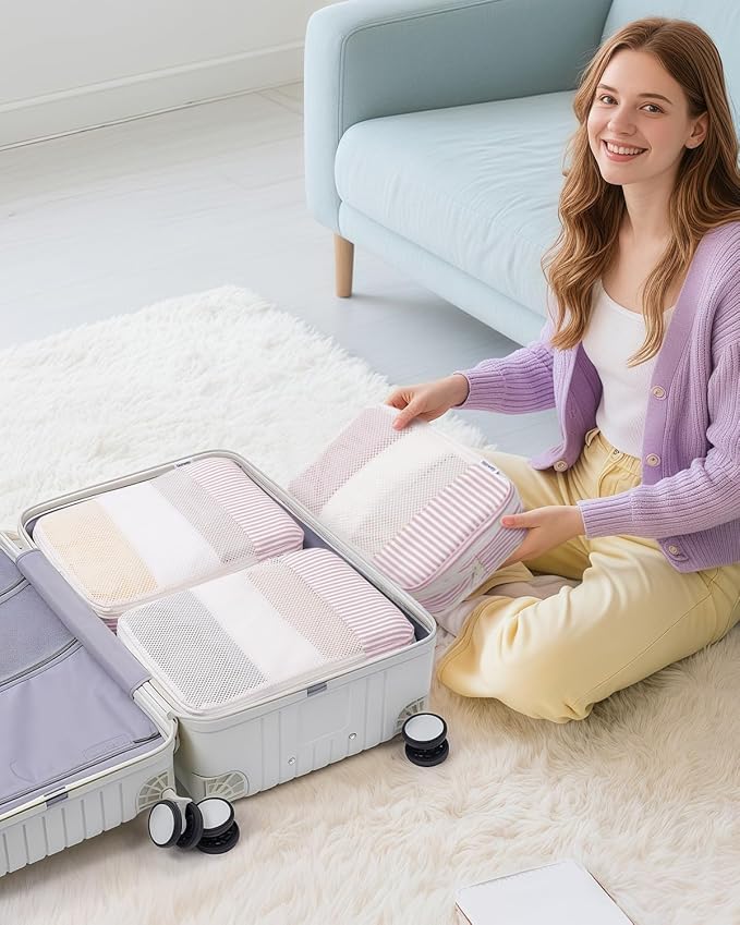Narwey 6 Set Compression Packing Cubes for Travel Women Men, Travel Cubes for Carry On Suitcase, Durable Compression Luggage Organizer Bags - Image 6