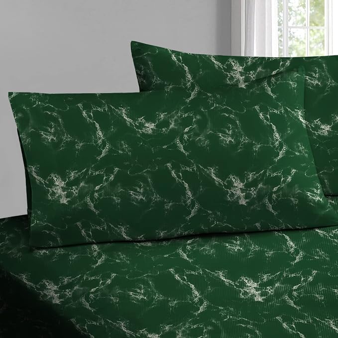 Pizuna Pure 100% Cotton Flat Sheets Only Full Marble Green (1 PC), Luxurious 400 Thread Count Long Staple Cotton Sateen with 4" Hem (Combed Full Flat Sheet Only Cotton) by Pizuna
