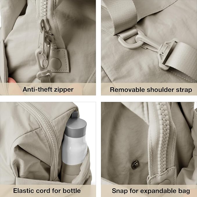 BAGSMART Gym Bag for Women, Carry on Weekender Overnight Bag, Travel Duffel Bags with Trolley Sleeve, Personal Item Travel Bag Tote Bag Workout Dance Bag, Beige-M - Image 5