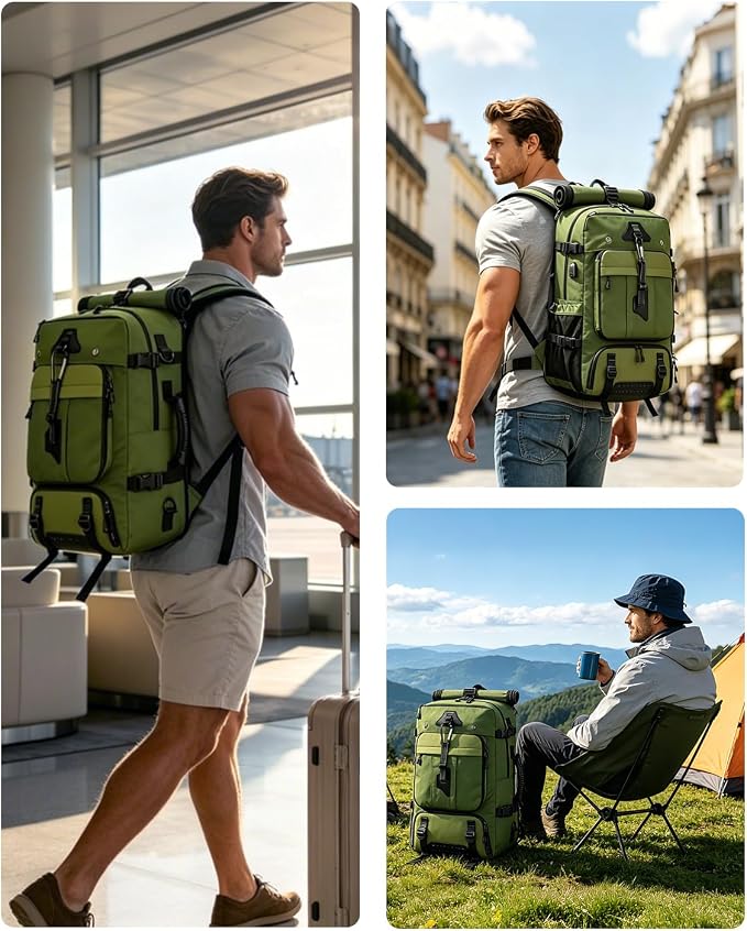 Travel backpack for men,40L Large Carry on Backpack Durable Convertible Duffle Bag with Shoe Compartment Fit for 16 Inch Laptop for travel, camping,Weekender Hiking Green - Image 7