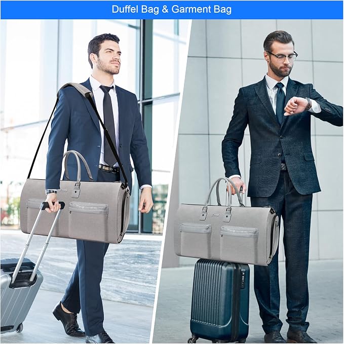 Modoker Convertible Garment Bag with Shoulder Strap, Carry on Garment Duffel Bag for Men Women - 2 in 1 Hanging Suitcase Suit Travel Bags, Light Grey - Image 6
