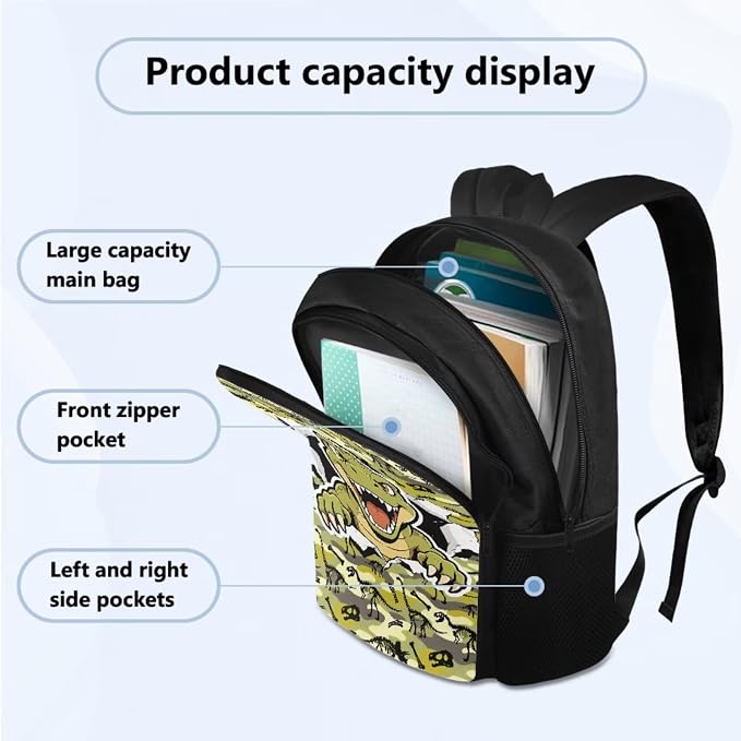 Dinosaur Backpack Set for Boys, Kids Casual School Bags Daypack Book Bag Set with Insulated Lunch Bag Pencil Pouch Water Bottle Bag 4 Pcs Set - Image 2
