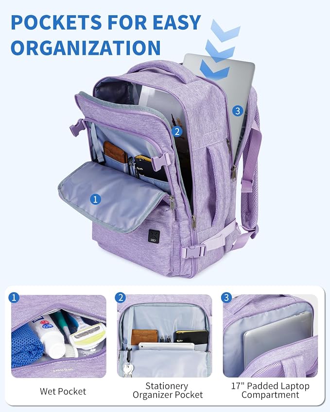 WANDF Travel Backpack For Spirit Airlines Personal Item Bag 18x14x8 with Wet Pocket, 17 Inch Laptop Backpack for Men Women | Frontier Airline Underseat Fit, Fits 17" Laptop, 180°Opening, Travel Backpack - Image 3
