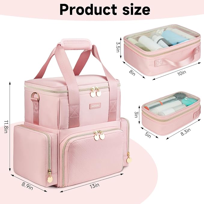 Extra Large Makeup Bag,4 in 1 Cosmetic Storage Organizer Travel Case with 3 Detachable Pouches and Dividers,Pink - Image 6