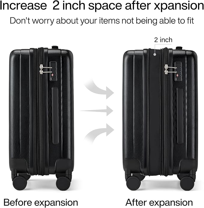 Hanke Expandable Hardshell Luggage Sets 3 piece Carry on Luggage with Wheels Suitcases Lightweight Checked Travel Luggage Rolling Large Suitcase Travel Luggage Bag Woman Men 20/24/29 Inch(Jet Black) - Image 3