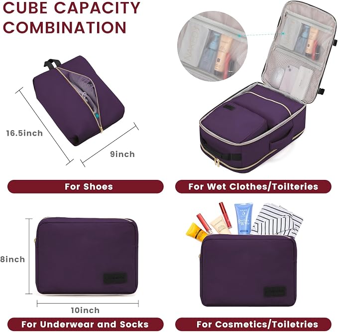 LOVEVOOK 40L Large Travel Backpack for Women Men, 17 Inch Carry on Backpack for Traveling on Airplane, Personal Item Travel Bag Airline Approved, Business Causal Weekender Backpack, Purple-Black - Image 5