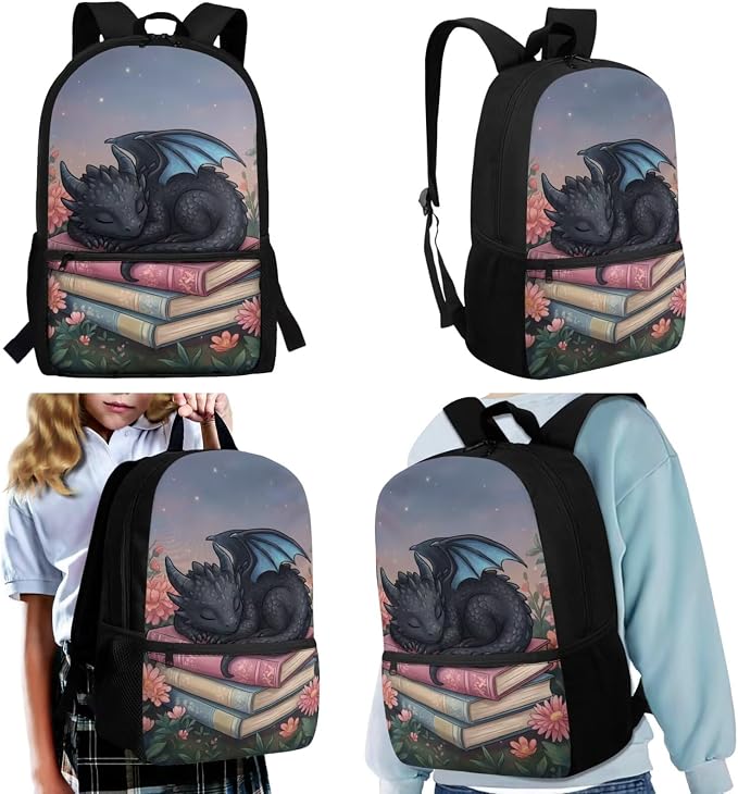 Cute Dragon Backpack Boys Girls Elementary School 4 Piece School Bag Set with Lunch Box and Water Bottle Holder Ages 6 7 8 9 10 11 12, Lightweight Waterproof Bookbag - Image 2