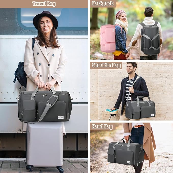 ACESAK Garment Bags for Travel, 2 in 1 Convertible Carry On Duffle Bag Suit Bags Foldable Backpacks with Shoe Compartment & Toiletry Bag, Hanging Bags for Clothes Dress Suit for Men Women Gift (Grey) - Image 7