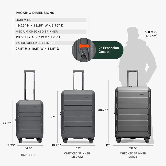 Traveler's Choice Pagosa Hardshell Expandable Luggage with Spinner Wheels, Gray, 3-Piece Set (22/27/30) - Image 4