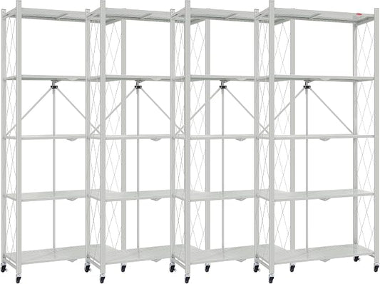 DEANIC 5 Tier Foldable Storage Shelves with Wheels, Large Capacity Shelving Unit, Freestanding Metal Wire Shelf Rack, No Assembly Organizer Rack for Garage Kitchen, Basement, Pantry Gray,4 Pack by ShowNow