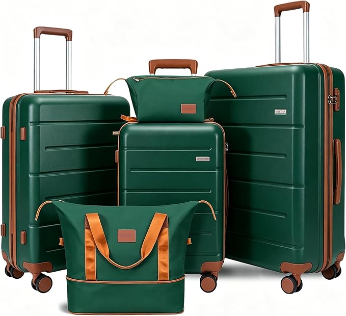 5 Piece Luggage Sets, Suitcases with Wheels ABS Hardshell Carry-On for Family and Business Travel | TSA Lock, 360° Silent Spinner Wheels(20/24/28/DB/TB Green) by VoytraLuggageSuitcase