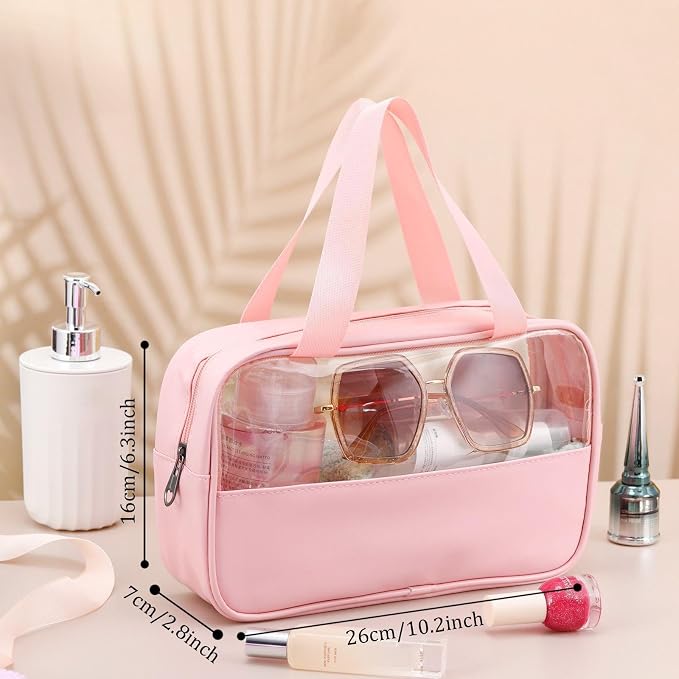 Buryeah 9 Pcs Translucent Make up Bag Toiletry Organizer for Women Men Waterproof Portable Cosmetic Travel Bag with Hanging Handles Travel Storage Carry Pouch Gifts for Bridesmaid (Pink) - Image 2