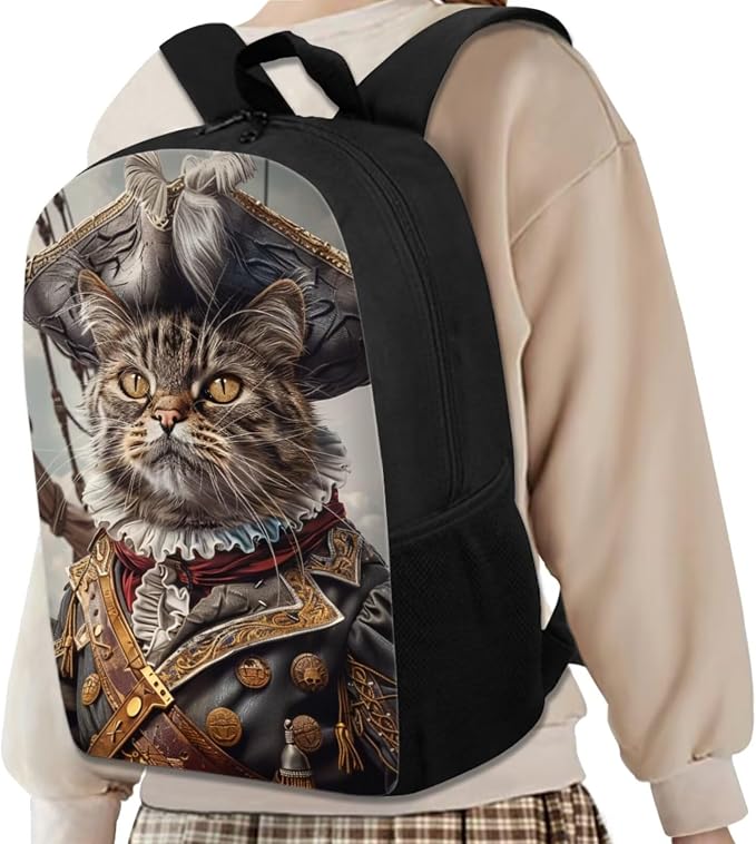17 Inch Animal Print School Backpack And Lunch Box Set for Kids Lightweight Funny Cat As Pirate Backpack for Boys Girls Sturdy School Bag with Insulated Lunchbox Pencil Case Student Bookbag - Image 2