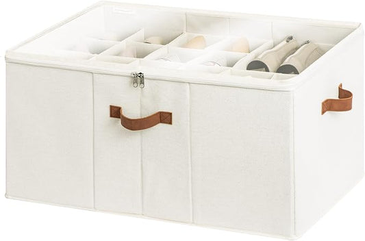 StorageWorks Shoe Organizer for Closet, Fits up to 24 Pairs, Shoe Cubby Storage Containers with Adjustable Dividers and Clear Cover, Beige by StorageWorks