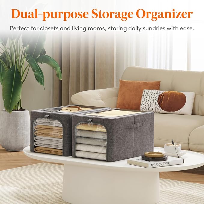 Lifewit Clothes Storage Bins with Metal Frame 6 Pack, Fabric Stackable Storage Bags with Lids, Zipper, Foldable Clost Organizers Containers for Clothing, Blanket, Winter Cloth, 40L - Image 9