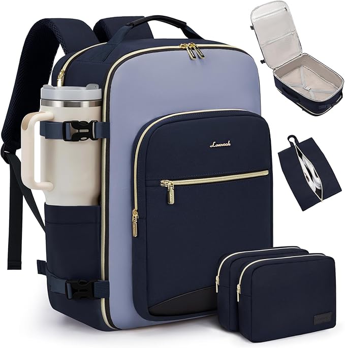 LOVEVOOK 50L Travel Backpack for Women & Men, Airline Approved Carry On Luggage with 3 Packing Cubes, TSA Overnight Bags, Waterproof Personal Item Bag, Weekender Essentials Backpacks fits 17" Laptop by LOVEVOOK