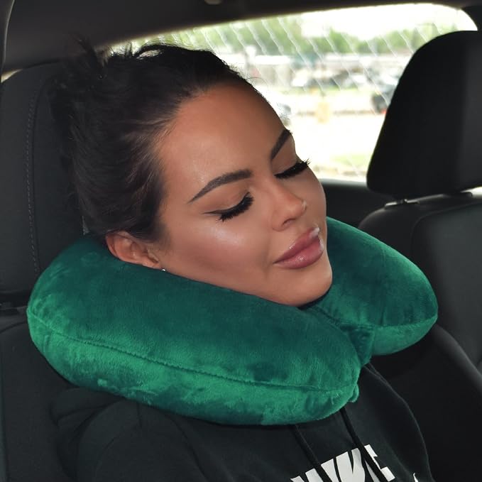 Wolf Essentials Adult Cozy Soft Microfiber Neck Pillow for Travel – Compact, Machine Washable - Perfect for Airplane, Car, or Home Use - Filled and Finished in The USA – Green - Image 6