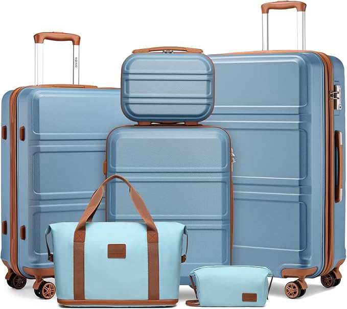 Kono Suitcase Set 3 Piece Luggage Set Expandable with Spinner Wheels | Lightweight PC+ABS Carry On Hardside Luggage with TSA Lock (Apricot Blue, 6 piece set) by Kono