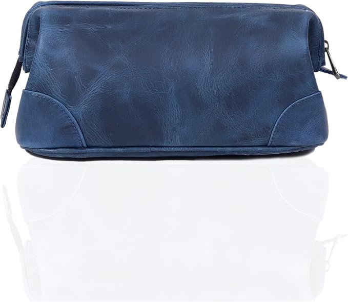 HLC Leather Toiletry Bag for Men - Best Gift for Men - Premium Genuine Leather Dopp Kit Shaving Kit Organizer Travel Kit Pouch Bag for Men - Large Size (blue) - Image 5