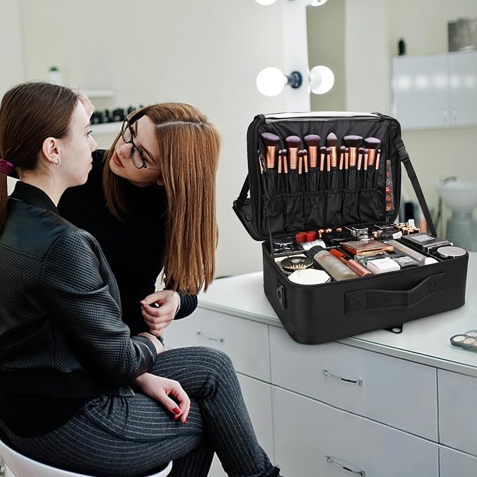 Relavel Large Makeup Organizer Profession Makeup Bag Extra Large Makeup Case with Adjustable Dividers, Adjustable Angle Fixed Belt and Shoulder Strap Plastic Dividers - Image 6