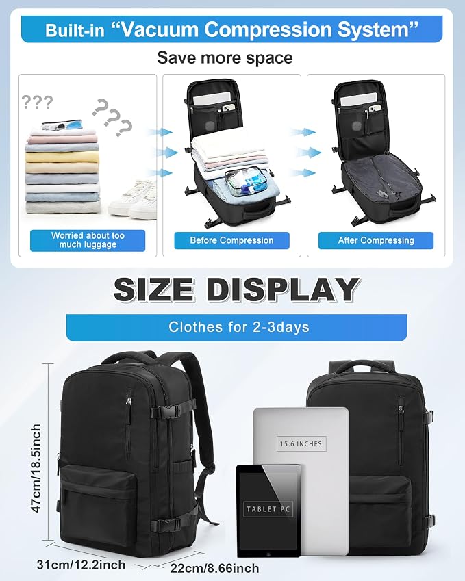 VGCUB Vacuum Backpack Travel with Pump, Vacuum Seal Compression Bags Laptop Backpack Personal Item - Image 2