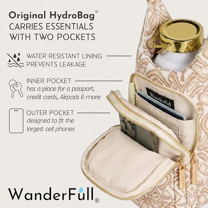 WanderFull® Original HydroBag®, Fits Up to 32 oz Water Bottle Holder with Strap, Gift for Women, Hands-Free Crossbody, Water Bottle Carrier Bag with Phone Pocket - Image 5