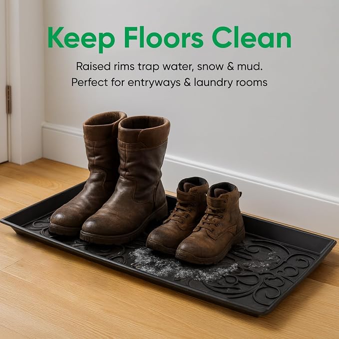 Superio Rubber Boot & Shoe Tray, 34 x 14 x 2 Rectangle, Heavy Duty, Protects Floors from Water and Dirt, Waterproof for All Weather Indoor Outdoor Use, Black (2) - Image 3