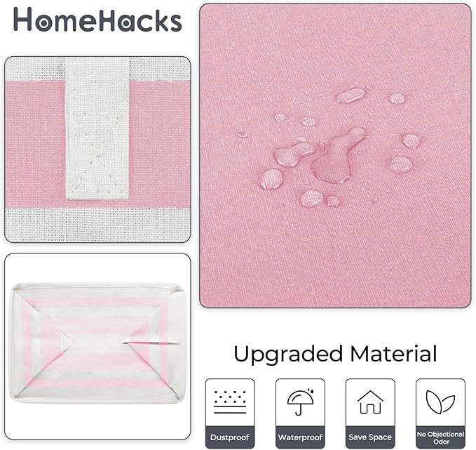 HomeHacks 2 Pack Large Laundry Baskets, Waterproof, Freestanding Laundry Hampers, Collapsible Clothes Hamper with Reinforced Handles in Laundry, College Dorm, Bathroom, Bedroom (Pink, 88Lx2) - Image 5