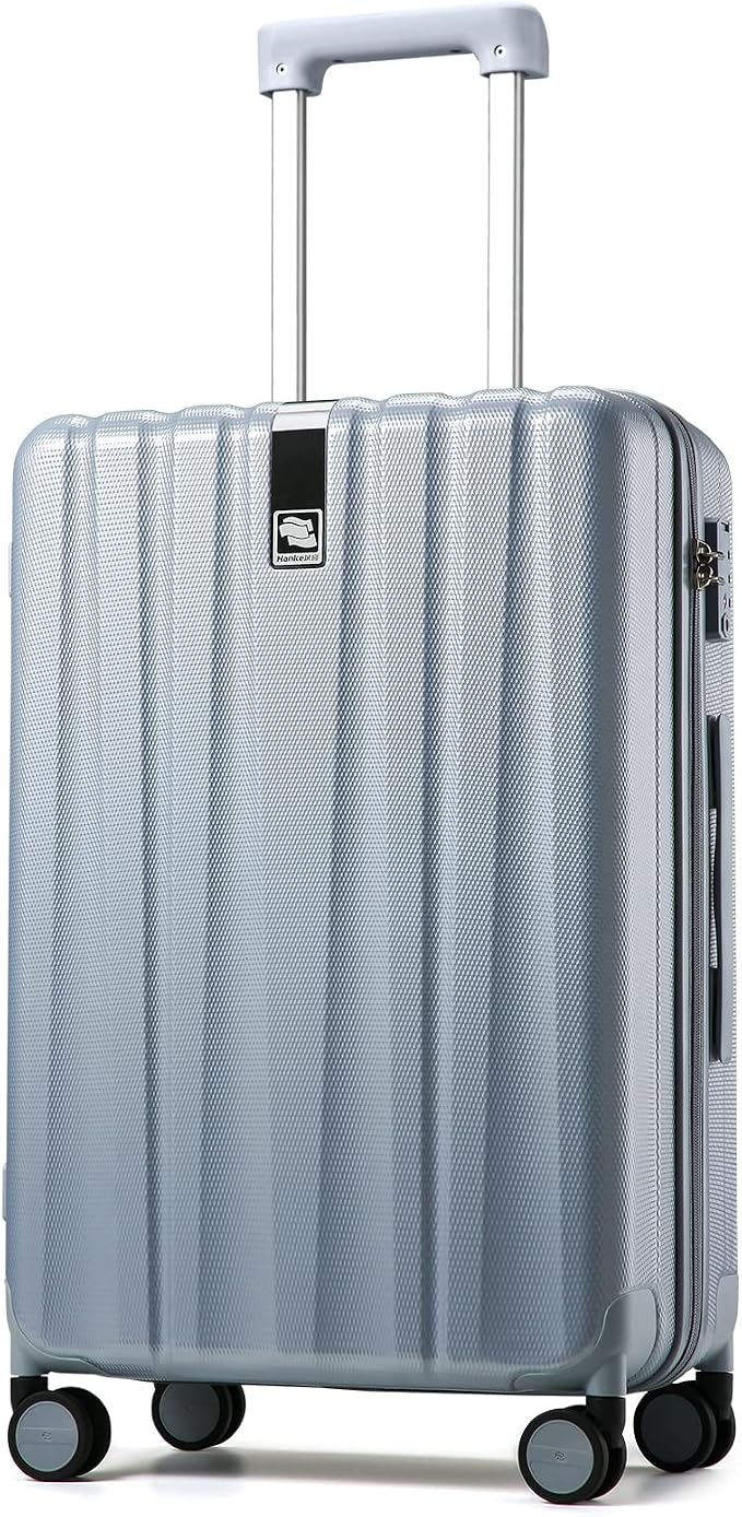 Hanke 24 Inch Luggage Suitcases With Spinner Wheels Lightweight PC Hard Shell Rolling Suitcase With Travel Lock,Checked-Medium 24-Inch(Gray) by Hanke
