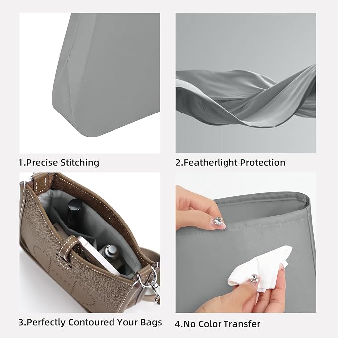 DGAZ Silk Purse Organizer Insert for Evelyne Bag(Pearl gray,GM) | Soft and Lightweight,Perfect Fit,Multi-pocket Storage,Bag Protector,Luxury Bag Care,Handmade,for Smooth Bag Organizer - Image 3