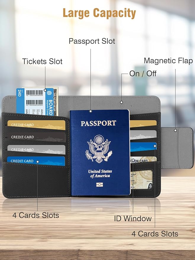 Miroddi Passport Holder for Travel, Works with Find My, Leather Passport Wallet for Travel Essentials, Passport Cover Case for Men and Women with Finder Tracker, 8 Card Slots, RFID Blocking, Black - Image 5
