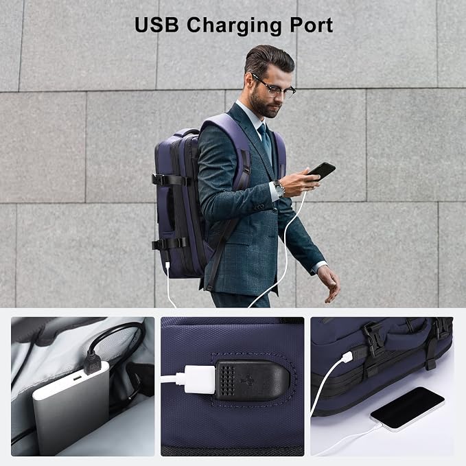 HOMIEE 40L Expandable Carry on Backpack Fit 15.6 Inch Laptop for Travel | USB Charging Port TSA Approved Waterproof Luggage Suitcase Personal Item Backpack - Image 6