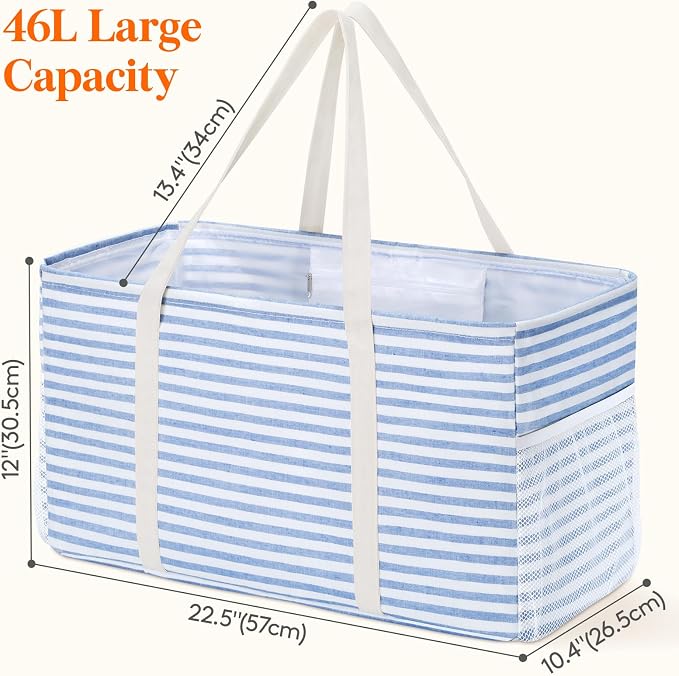 Lifewit Extra Large Tote Bag, Reusable Grocery Bags with Metal Wire Frame and Handles - Image 2