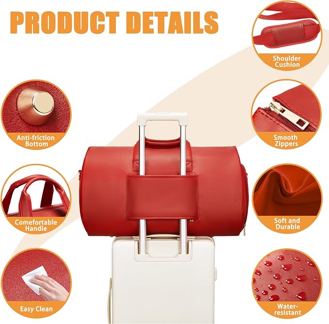 Leather Garment Bag Women, Carry on Garment Bag for Travel Convertible Garment Duffel Bag 2 in 1 Waterproof Foldable Travel Suit Bag Weekender Bag with Shoe Pouch - Image 5
