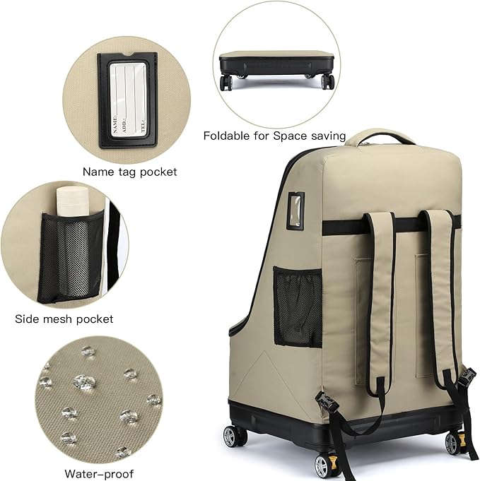 TUGUAN Car Seat Travel Bag for Airplane with Spinner Wheels, Infant Car Seat Bags for Air Travel with Hard Bottom, Padded Car Seat Backpack, Large Car Seat Storage Bag for Airport Check, Brown - Image 5