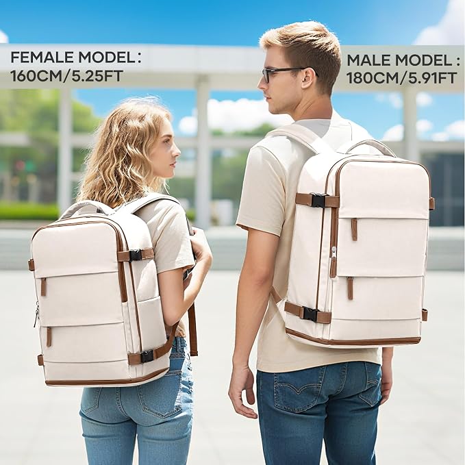 coowoz Large Travel Backpack For Women Men,Carry On Backpack Flight Approved,Hiking Outdoor Rucksack Casual Daypack Travel Bag Essentials Personal Item Backpack (Beige Brown-L) - Image 7