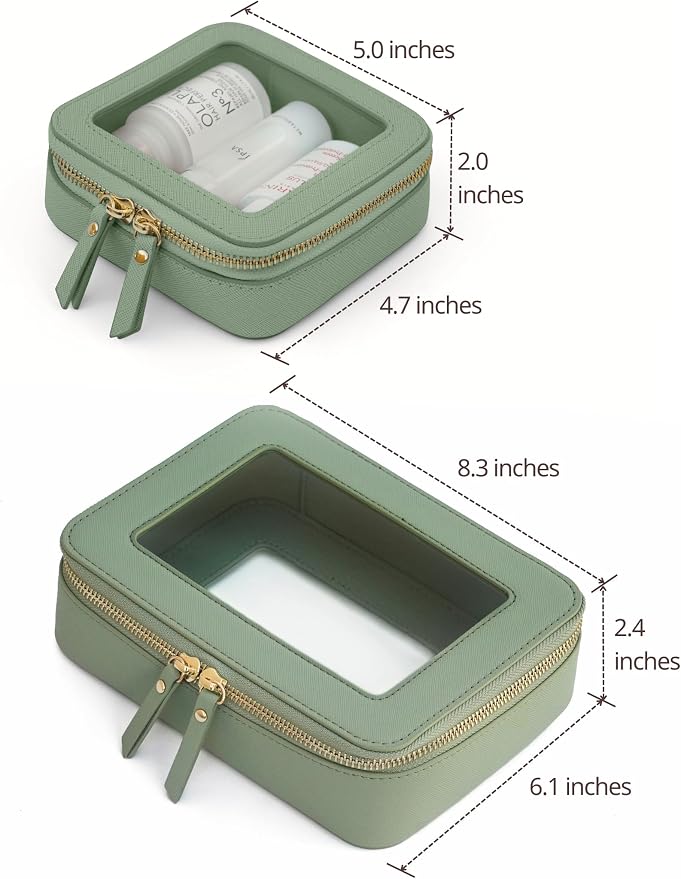 Popvibe Clear Makeup Case Toiletry Bag Travel Medium Clear Cosmetic Bag with Zipper, Make Up Bag Organizer Traveling TSA Approved Transparent Bag Car for Essentials, Mini & Medium, Sage Green - Image 2