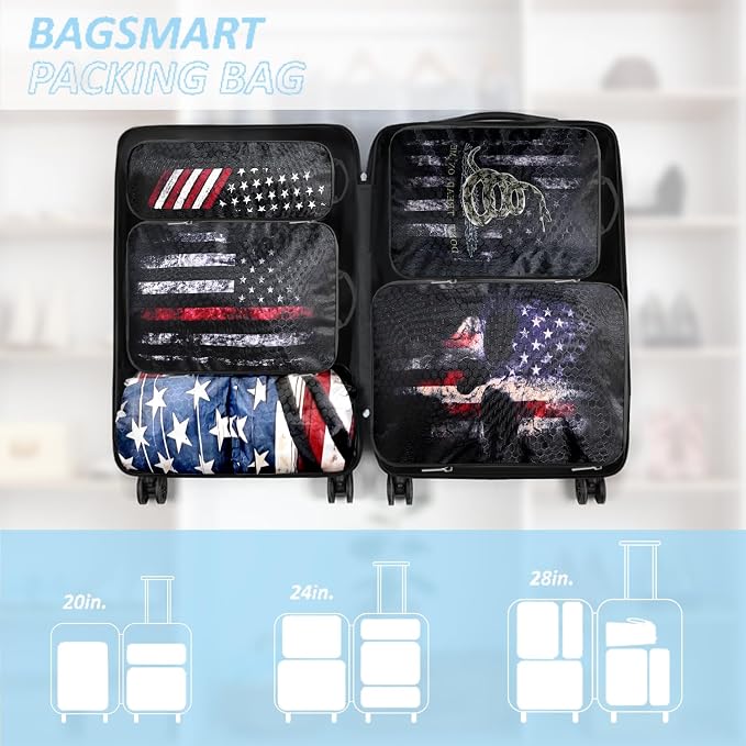 National flag Compression Packing Cubes Set (7 Piece) - 1776 flag | Patriotic Flag Design Travel Organizer Bags, Essential for Clothes, Shoes, Cosmetics & Toiletries, Black - Image 5