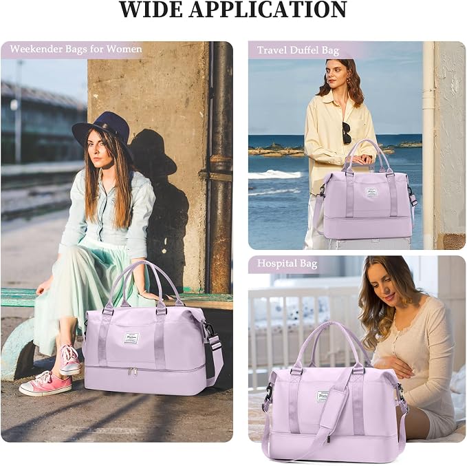 Weekender Bags for Women,Personal Item Travel Bag with Shoes Compartment | Overnight Travel Duffel Bag with Grid Toiletry Bag,Carry-On Bag - Image 7