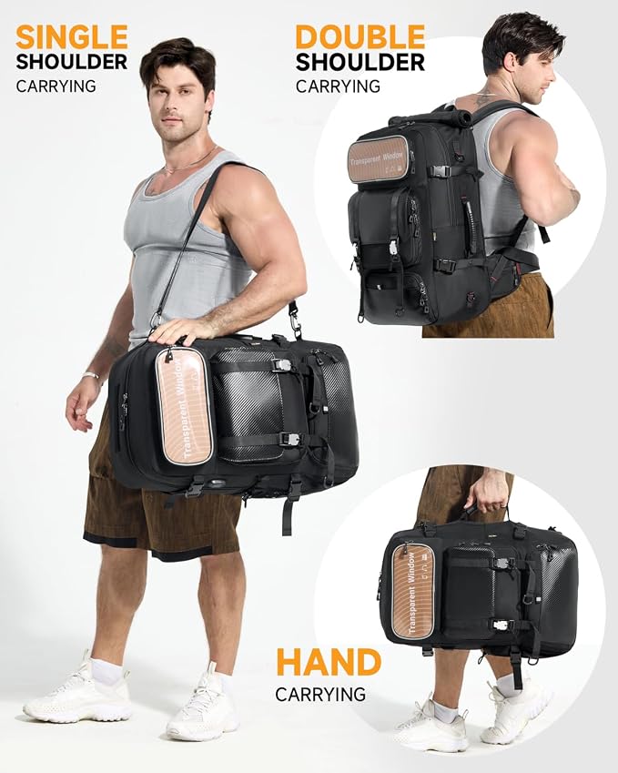Travel backpack for men,60L Extra Large Carry on Backpack Durable Convertible Duffle Bag with Shoe Compartment Fit for 17 Inch Laptop for travel, camping,Weekender Hiking - Image 9