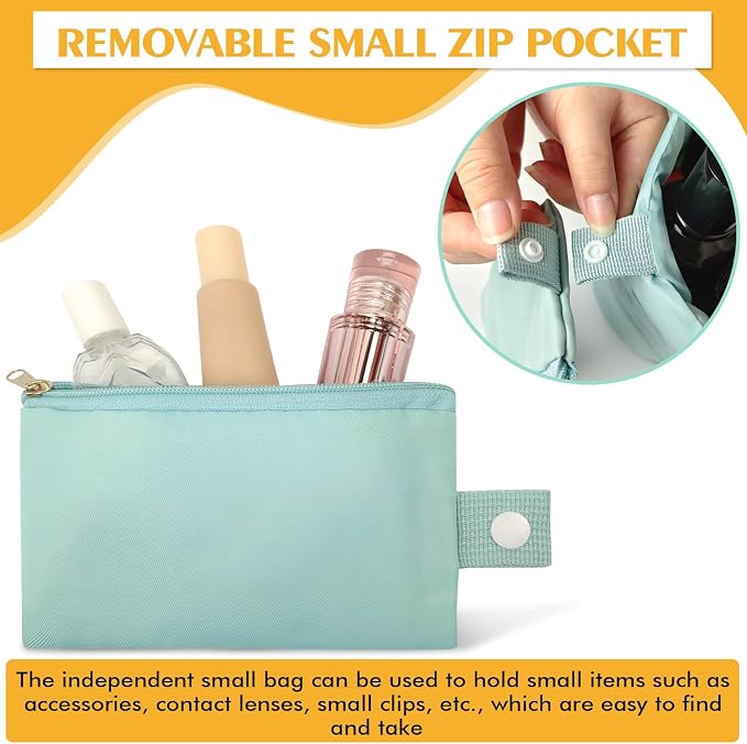 INVODA Drawstring Makeup Bag for Women Cosmetic Bag Large Travel Make up Bags Portable Barrel Toiletry Bag Toiletries Pouch Travel Cosmetic Organizer (Green) - Image 7