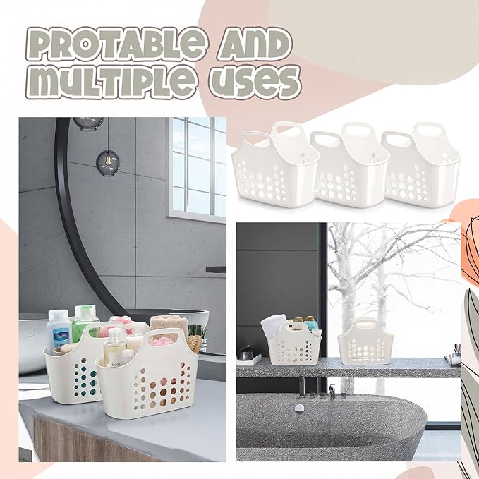 Nuogo 10 Pack White Basket with Handles Plastic Oval Carry Totes with Handles Caddy Multipurpose Organizer Reusable for Bathroom Dorm Communal Showers Kitchen School, 10.6" x 6" x 10" - Image 3