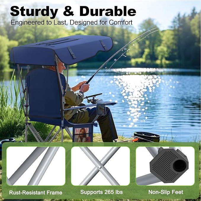 VTOY Portable Camping Chair with Canopy - Folding Chair with Canopy, Durable 600D Oxford Canopy Chair for Camping, Beach, Picnics, Fishing & Sports - Image 6