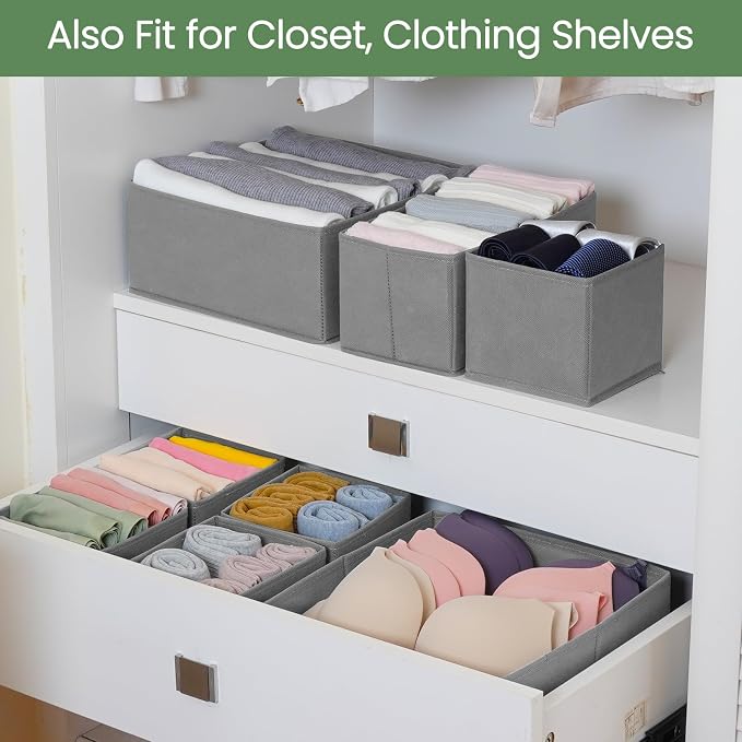 Criusia Drawer Organizer Clothes,16 Pack Underwear Drawer Organizers, Foldable Closet Organizers and Storage Dresser Drawer Dividers Clothing Organizer for Clothes, Socks, Scarves, Bra, Ties (Grey) - Image 8
